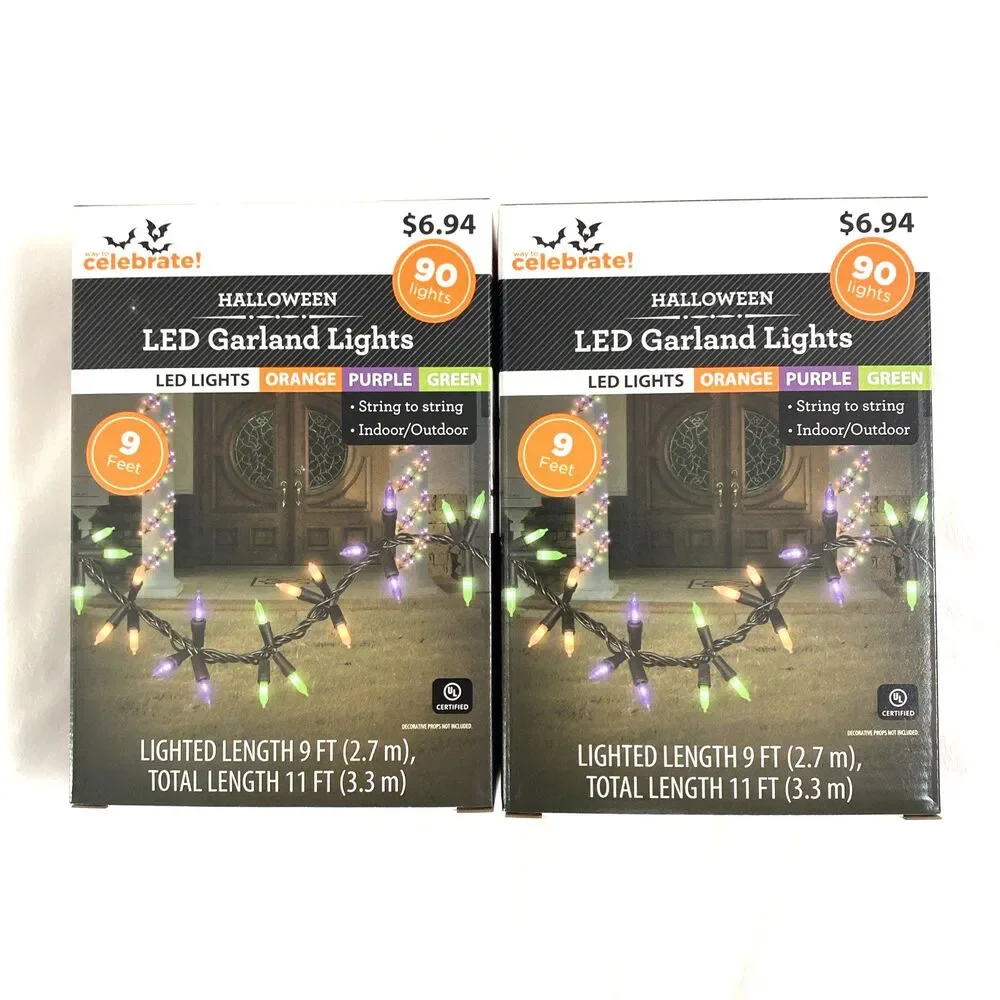 Halloween Led Garland Lights 2 Pack Holiday Home Decor Outdoor Indoor Multicolor